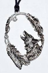 Wolf with Feathers amulet 3 1/4" - Click Image to Close