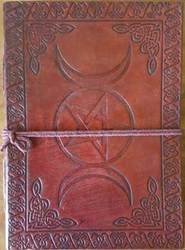 5" x 7" Triple Moon Pentagram leather blank book w/cord