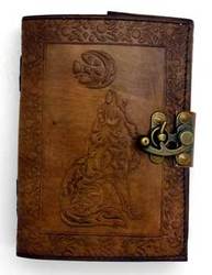 Celtic Wolf & Moon leather blank book w/ latch - Click Image to Close