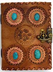 4 Turquoise Stones leather blank book w/ latch - Click Image to Close