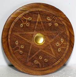 Wooden Pentagram incense burner - Click Image to Close