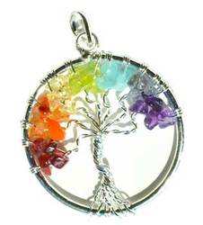 7 Chakra Tree of Life pendant silver tone