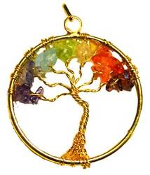 7 Chakra Tree of Life pendant gold tone - Click Image to Close