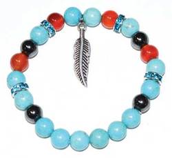 8mm Turquoise & Carnelian & Hematite/ Feather