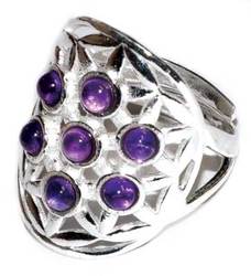 20mm Flower of Life Amethyst adjustable ring - Click Image to Close