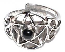 Pentacle black stone adjustable ring