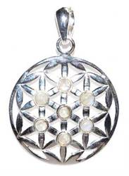 30mm Flower of Life rainbow moonstone pendant - Click Image to Close