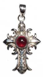 1.5" Medieval cross garnet pendant