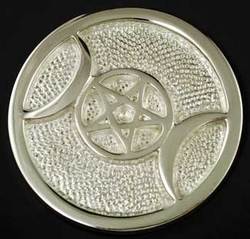 Silver Plated Brass Triple Moon altar tile 3 1/2"