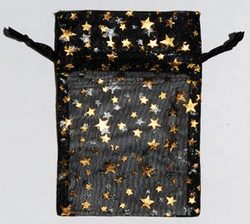 2 3/4" x 3" Black organza pouch with Gold Stars