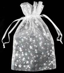 4" x 5" White organza pouch w/ Silver Stars