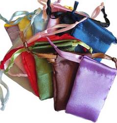 12 pk 1 3/4" x 2" mixed colors Satin Drawstring pouches