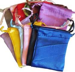 12 pk 2 3/4" x 3" mixed colors Satin Drawstring pouches - Click Image to Close